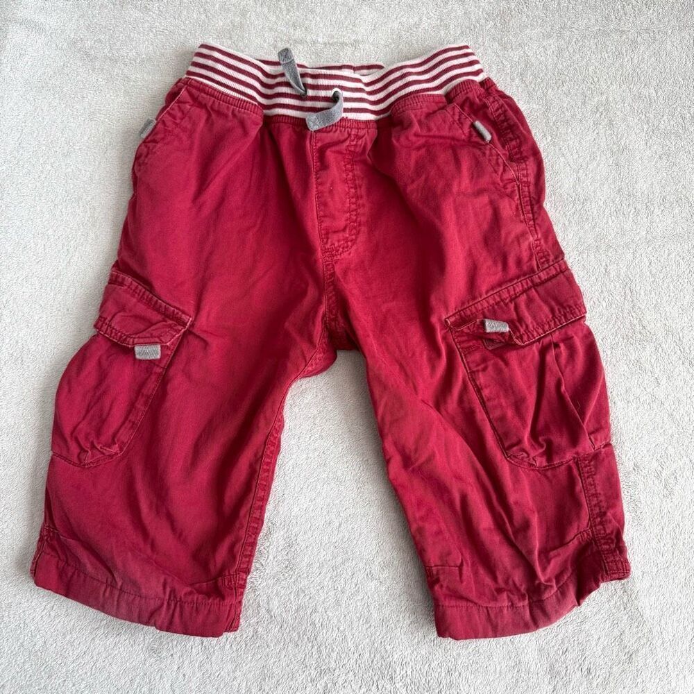 Hanna Andersson Boys Red Pull On Jersey Lined Cargo Shorts